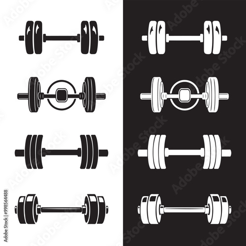 Black and White Logo of Dumbbells and Barbells – Fitness and Strength Training Icons