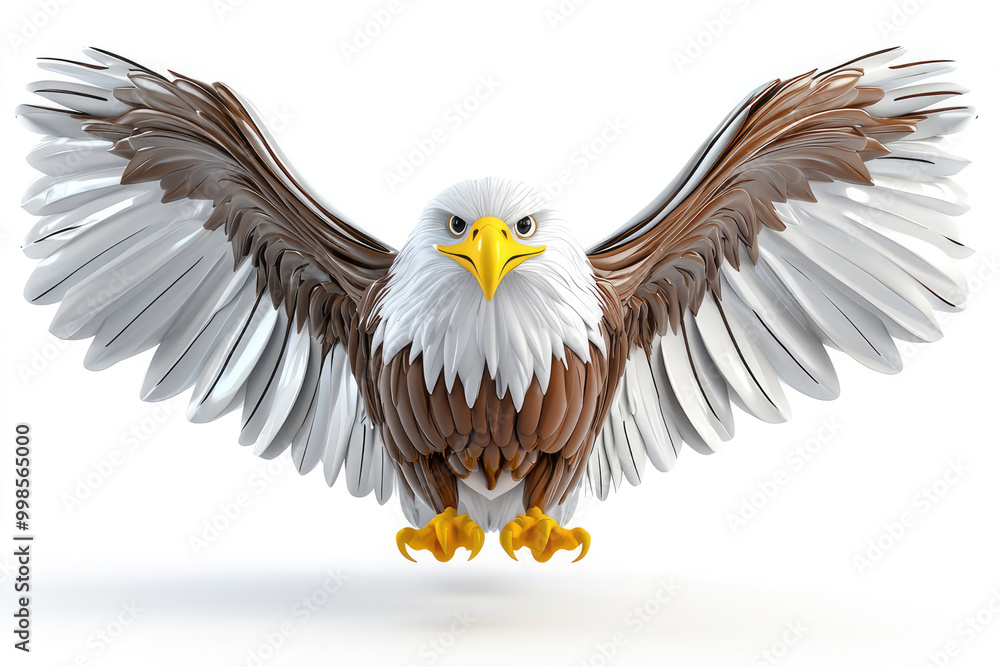 A powerful bald eagle is captured flying directly forward with a determined look, showing its wide wingspan and fierce expression as it dominates the skies. A powerful bald eagle is captured flying directly forward with a determined look, showing its wide wingspan and fierce expression as it dominates the skies.