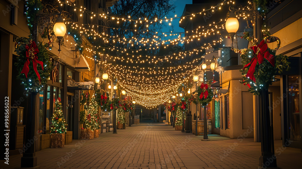 Obraz premium Holiday Street with Twinkling Lights (christmas-tree)