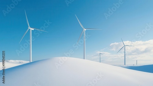 Advanced energy storage facility in a snowy landscape, supporting wind and solar energy production, renewable infrastructure