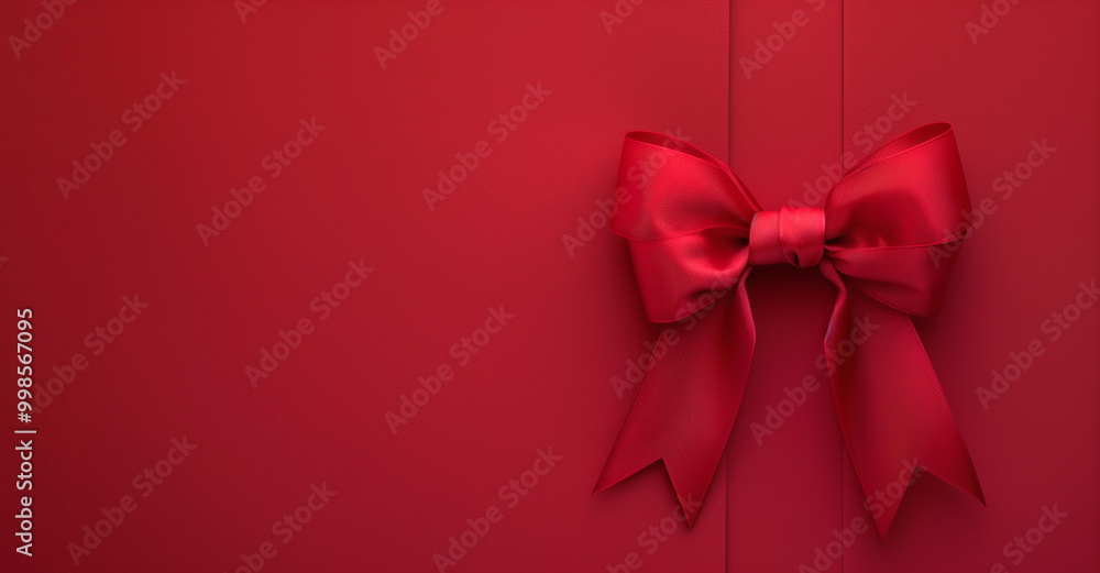 A red bow on a red background. New Year's banner for holiday design. A red bow on a red background. New Year's banner for holiday design.