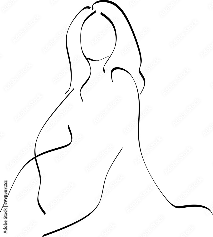Vector fashion illustration of female body in trendy linear style. Elegant art. For posters, tattoos, lingerie store logos. Hand drawn Vector fashion illustration of female body in trendy linear style. Elegant art. For posters, tattoos, lingerie store logos. Hand drawn