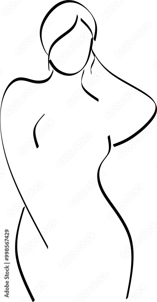 Vector fashion illustration of female body in trendy linear style. Elegant art. For posters, tattoos, lingerie store logos. Hand drawn Vector fashion illustration of female body in trendy linear style. Elegant art. For posters, tattoos, lingerie store logos. Hand drawn