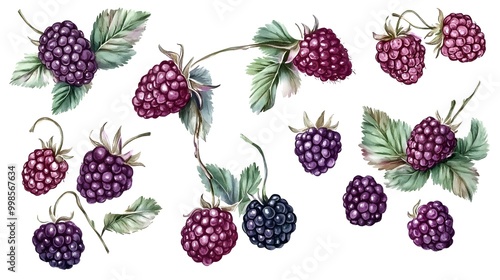 Watercolor raspberry and blackBerry isolated. Pattern. Botanical illustration. 