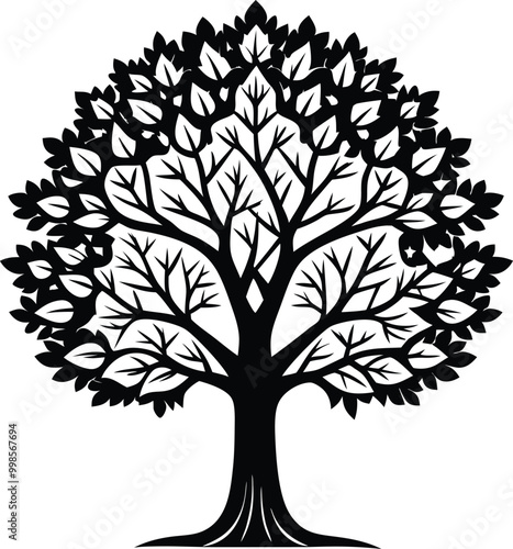 Simple line art Sycamore tree silhouette icon, vector illustration on white background.