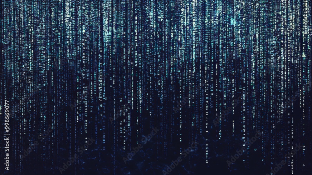 Abstract blue digital data rain, binary code background Abstract blue digital data rain, binary code background