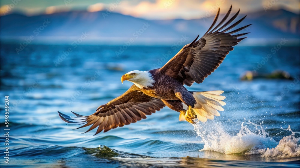 Obraz premium Eagle hunting a fish in the sea, eagle, bird, fish, hunting, ocean, predator, wildlife, nature, prey, marine, sea, aquatic