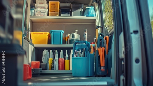 Organized Supplies in Cleaning Service Van photo