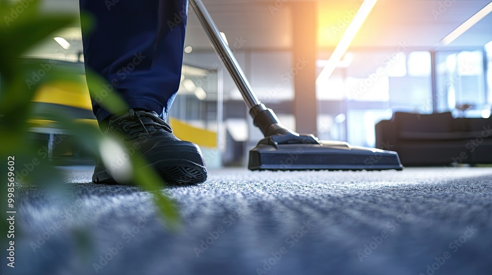 Fototapeta premium Professional Cleaner Vacuuming Office Carpet