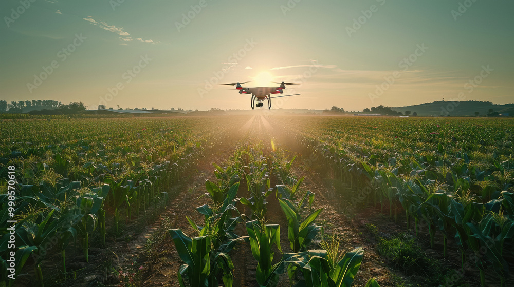 drone spraying pesticide at corn field drone spraying pesticide at corn field