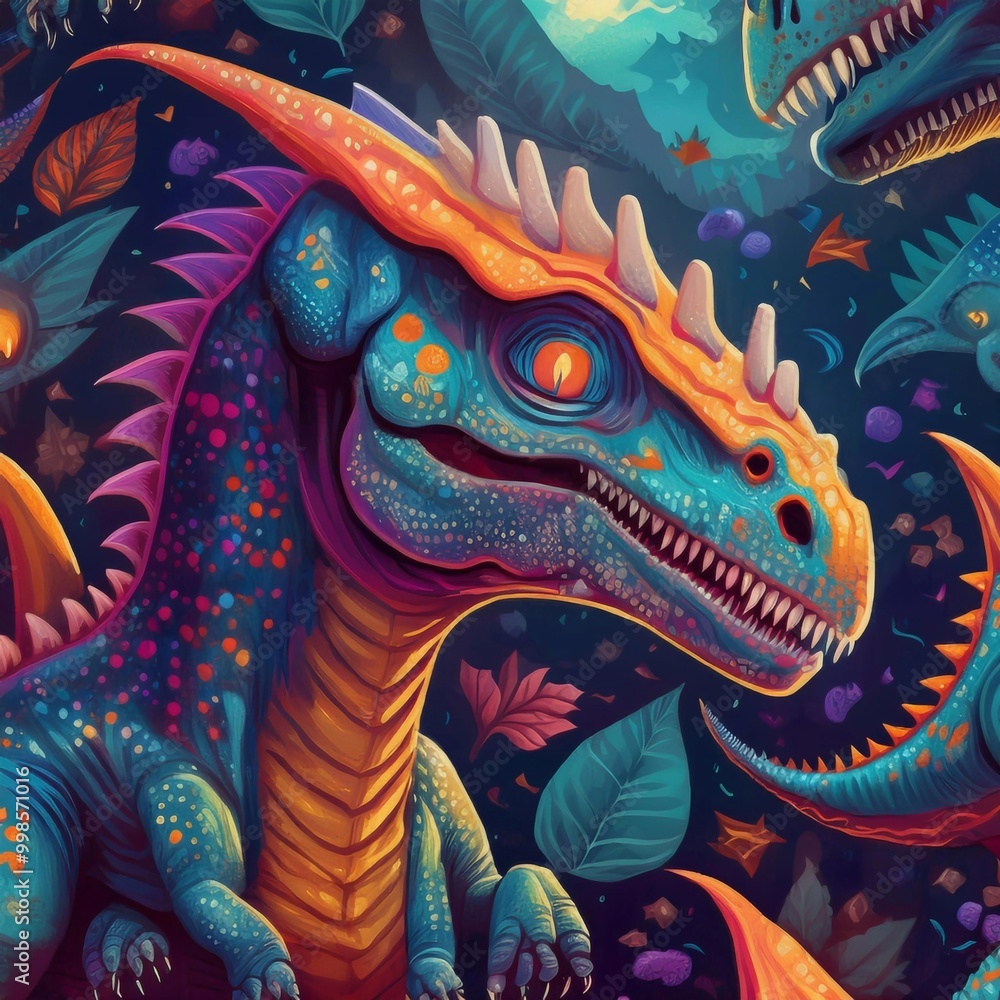 Dinosaur face, dragons are at the forest, pattern Dinosaur face, dragons are at the forest, pattern