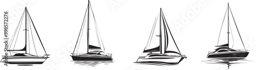Sailing Yacht Vector Icon Set