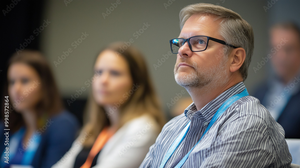 People at a conference, focusing intently on presentations and discussions in a professional environment. People at a conference, focusing intently on presentations and discussions in a professional environment.
