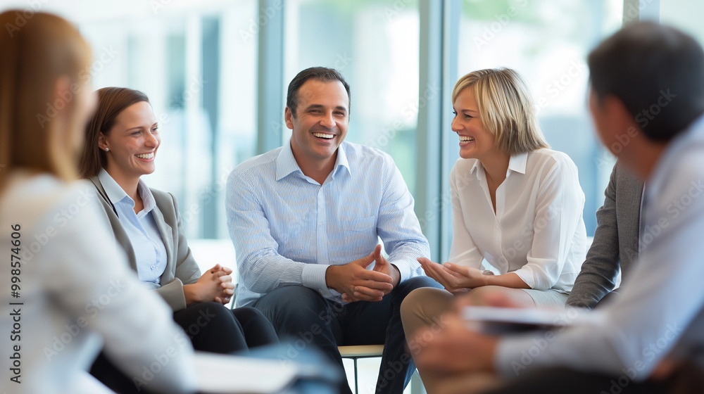 People in a Meeting, Smiling and Engaged in Positive Discussions People in a Meeting, Smiling and Engaged in Positive Discussions