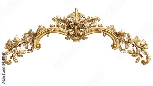 vintage gold baroque frame scroll, gold ornament on white background photo