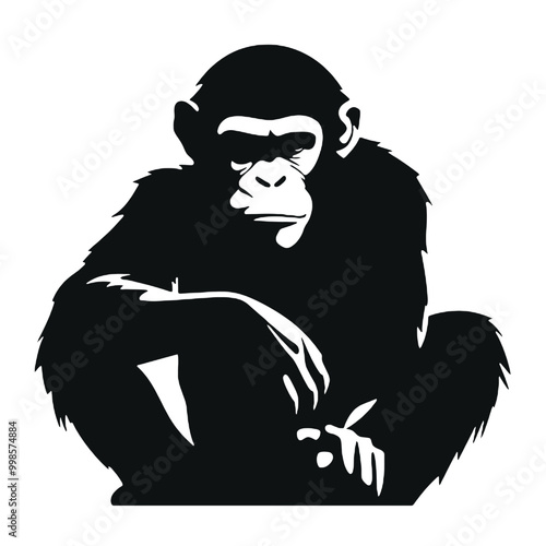 silhouette of a chimpanzee ,vector illustration transparent background