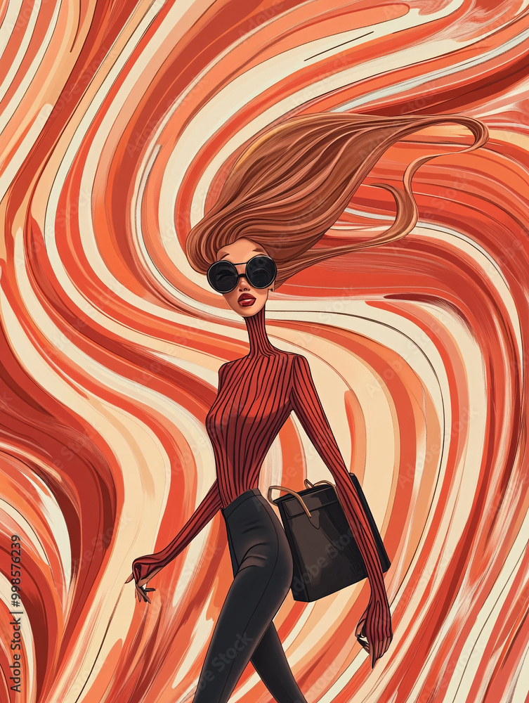 Stylish Woman in Red Sweater and Black Pants Stylish Woman in Red Sweater and Black Pants