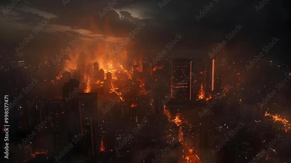 Fototapeta premium Apocalyptic Cityscape Plunged into Darkness During Global Blackout Scenario