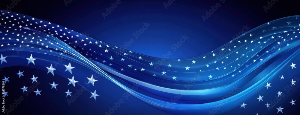 Abstract blue background with stars and stripes for the U.S. national flag illustration of an American banner Blue background with wavy lines, a star pattern, and space in the center Generative AI Abstract blue background with stars and stripes for the U.S. national flag illustration of an American banner Blue background with wavy lines, a star pattern, and space in the center Generative AI