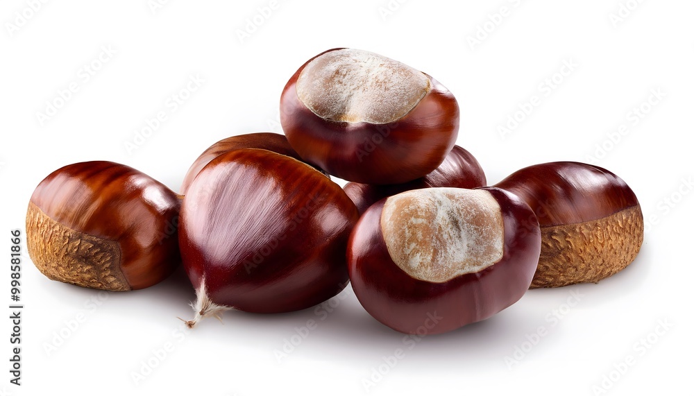 Autumn - Fresh chestnut fruits, Castanea, Horse Chestnut (Aesculus hippocastanum) on white background Autumn - Fresh chestnut fruits, Castanea, Horse Chestnut (Aesculus hippocastanum) on white background