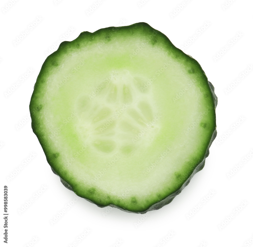 Slice of fresh cucumber isolated on white, top view Slice of fresh cucumber isolated on white, top view