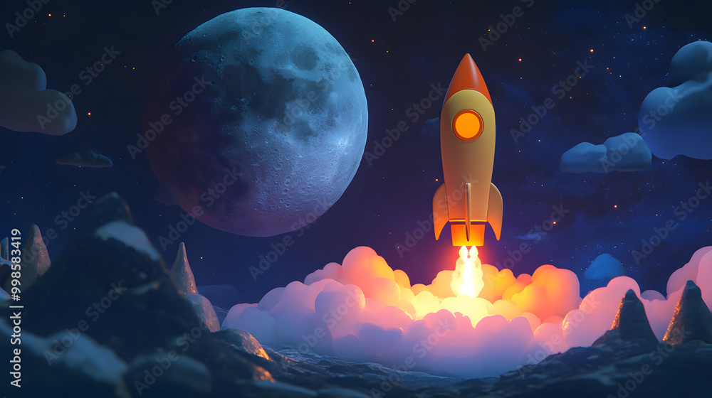 Fototapeta premium A Cartoon Rocket Rocket To the moon