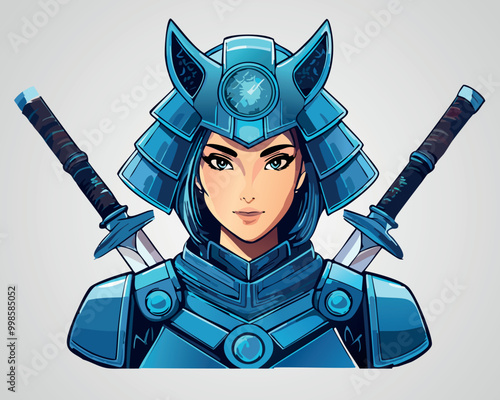 Samurai Warrior Illustration - Japanese Armor Art