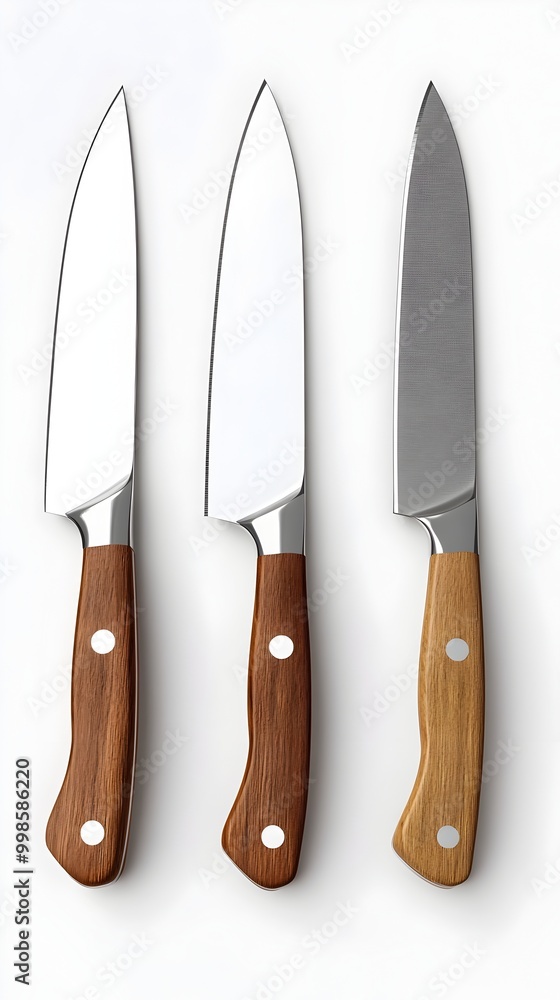 Elegant Culinary Knives with Chiaroscuro Lighting and Pristine White Backdrop Elegant Culinary Knives with Chiaroscuro Lighting and Pristine White Backdrop