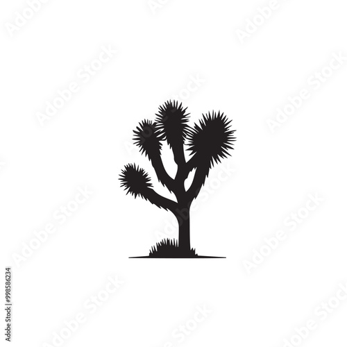 Joshua Tree silhouette line art  on white background, Joshua tree, black silhouette of Joshua tree/