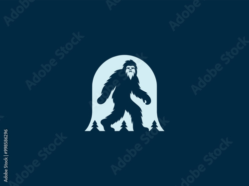 Yetty, bigfoot walking. simple vector isolated illustration, emblem, logo, sign. Monochrome, blue color