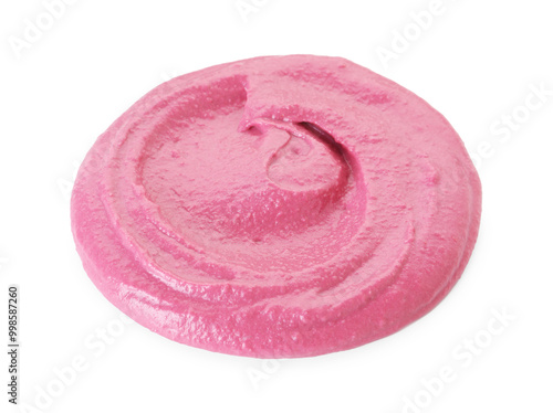 Sample of tasty beetroot hummus isolated on white