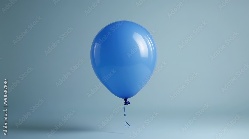 Blue balloon floating alone against a transparent surface. The balloon's rich color and smooth, shiny texture are highlighted clearly Blue balloon floating alone against a transparent surface. The balloon's rich color and smooth, shiny texture are highlighted clearly