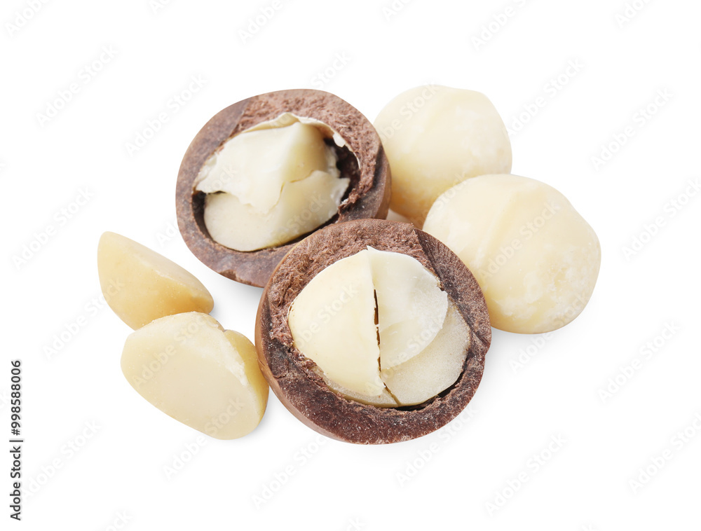 Macadamia nuts with shells isolated on white Macadamia nuts with shells isolated on white