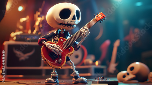 A Cartoon Skull Playing guitar on stage