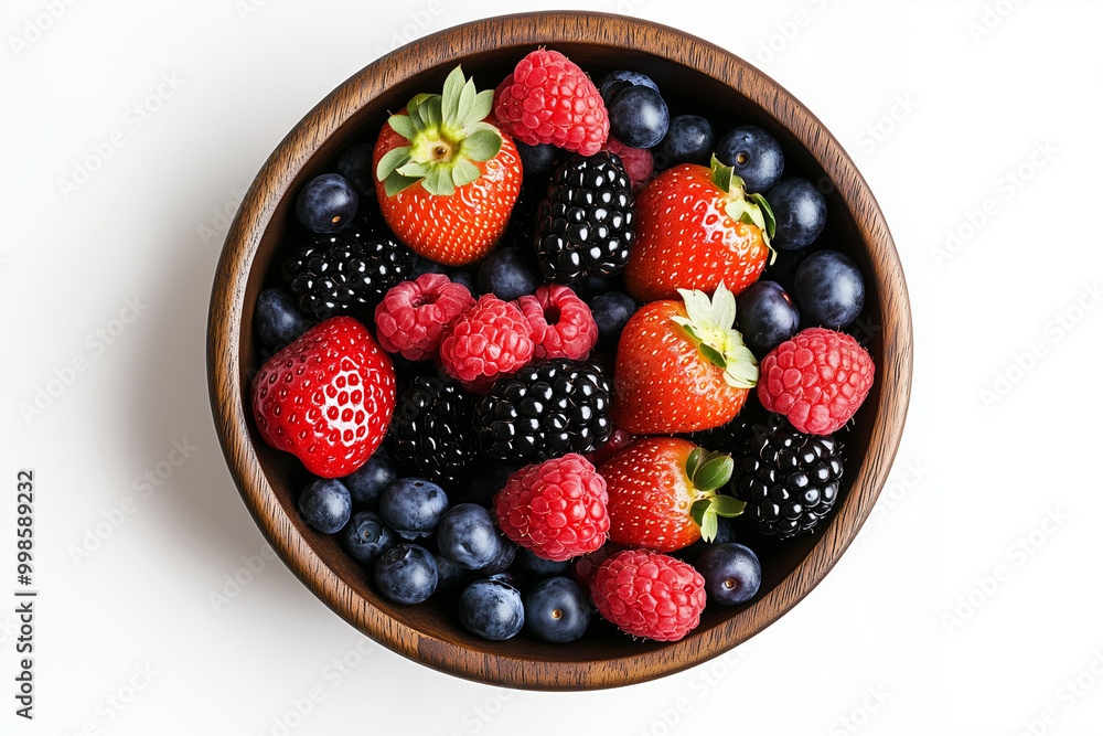 a mix of strawberries, blueberries, raspberries, and blackberries, set against a soft white background, for a healthy living magazine a mix of strawberries, blueberries, raspberries, and blackberries, set against a soft white background, for a healthy living magazine