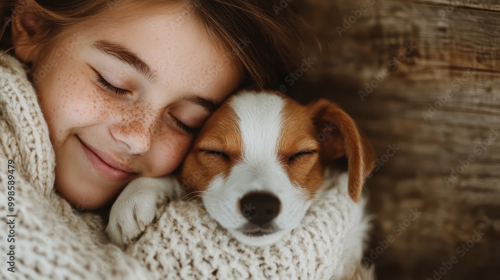 A woman cuddling with her small dog who is wrapped in a cozy sweater, capturing a warm and affectionate moment indoors, portraying love and companionship between pets and owners. A woman cuddling with her small dog who is wrapped in a cozy sweater, capturing a warm and affectionate moment indoors, portraying love and companionship between pets and owners.