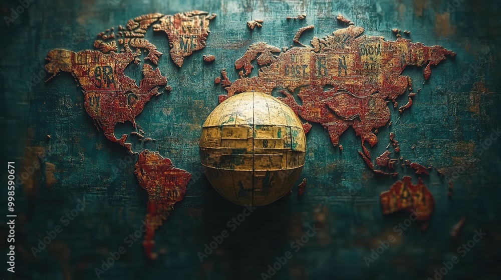Naklejka premium A Vintage Globe Resting on a Detailed World Map