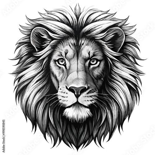 A majestic lion with a fierce expression and long flowing mane symbolizing strength and power