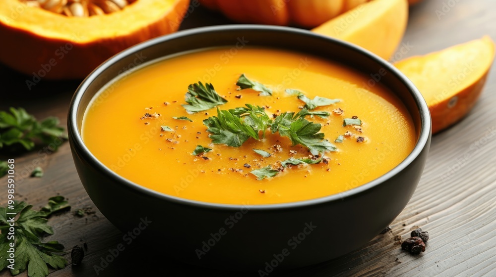 Pumpkin pureed soup on a white isolated background Pumpkin pureed soup on a white isolated background