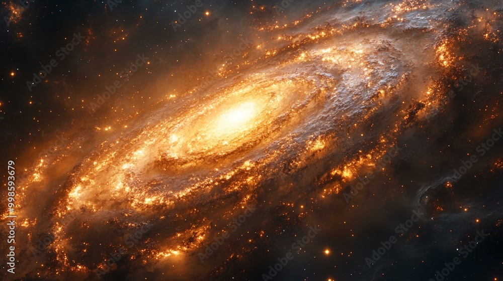 Obraz premium an A spiral galaxy with a glowing center, surrounded by distant stars and cosmic dust.