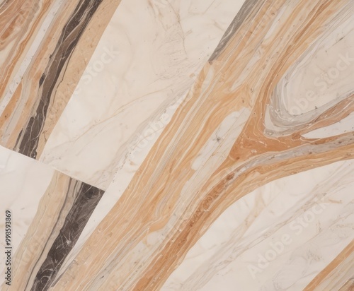 a close-up view marble surface with a striking pattern of light and dark brown marble stripes