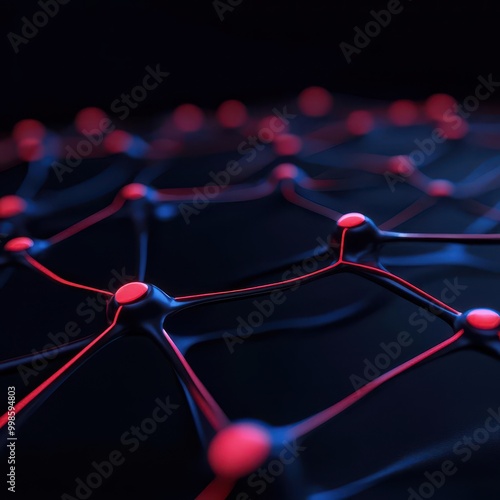 Neon-lit abstract network grid representing data flow in healthcare services, futuristic medical information system,