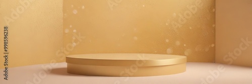 A golden pedestal stands alone in a minimalist room, its smooth surface reflecting the light and casting a subtle shadow on the floor