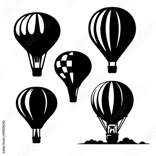 flying hot air balloon sillouette set
