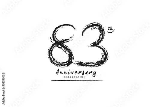 83 Years Anniversary Celebration logo black paintbrush vector, 83 number logo design, 83th Birthday Logo, happy Anniversary, Vector Anniversary For Celebration, poster, Invitation Card photo