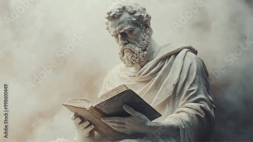 Stoic Philosoph Statue Wissen Lernen Alt Griechisch Lesen Buch Geschichte Skulptur Vektor