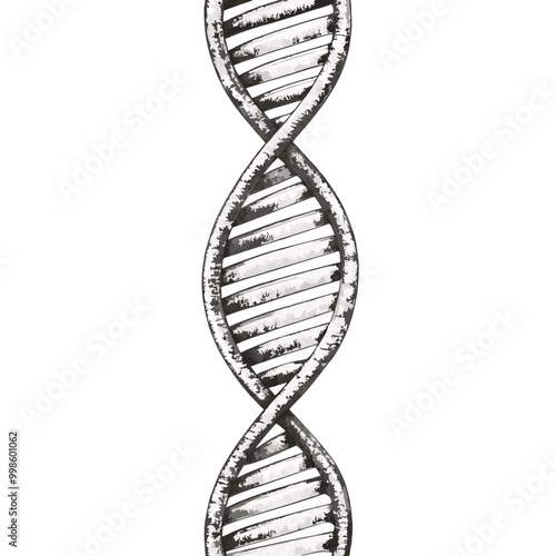 Detailed hand-drawn DNA helix in vintage style, ideal for science and educational illustrations