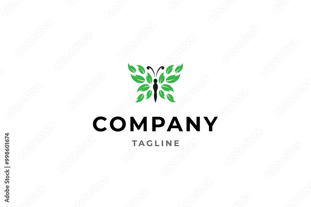 butterfly logo with natural leaf combination in flat vector design style butterfly logo with natural leaf combination in flat vector design style