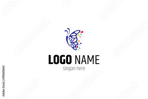 butterfly logo with colorful fraction combination flat vector design style