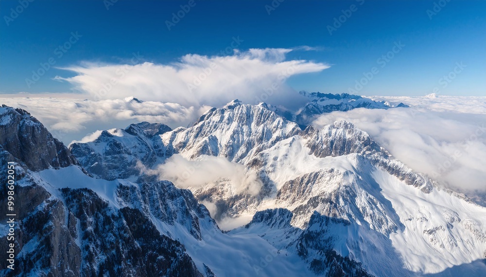 Majestic Snowy Mountains with Pristine Winter Landscape and Towering Peaks Majestic Snowy Mountains with Pristine Winter Landscape and Towering Peaks